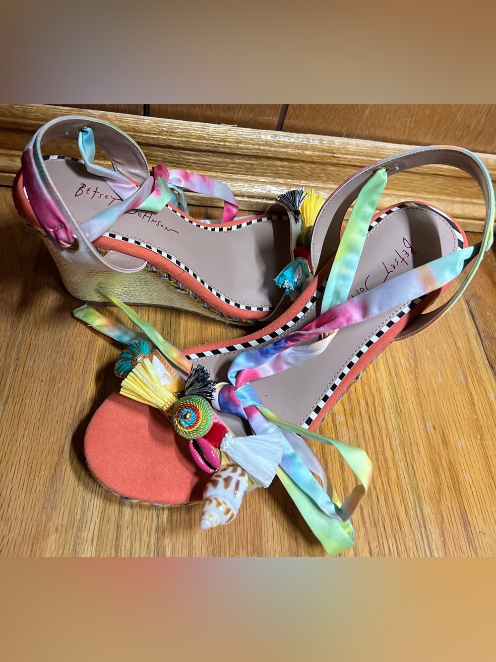 Betsey Johnson Multicolor Tie-Dye Ribbon & Orange Sandals - Picture 4 of 5